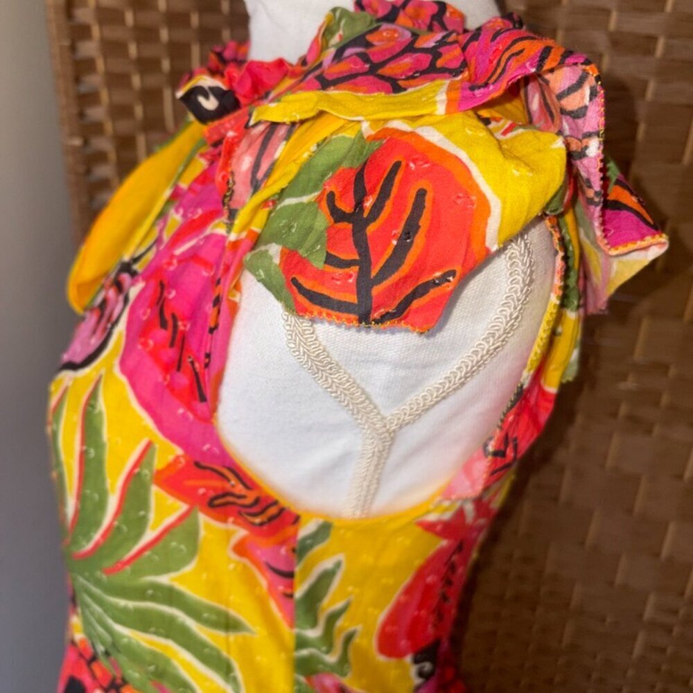 FARM Rio Fruit Dream Ruffle Mini Dress Tiered Tassel Beaded Tropical XS - Picture 11 of 14